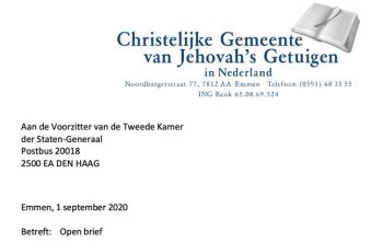 Brief Jehova Getuigen Tweede Kamer